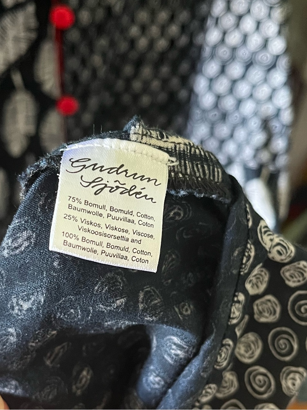 Vintage Gudrun Sjoden dress, mixed black and white prints with red detail medium - Picture 6 of 6